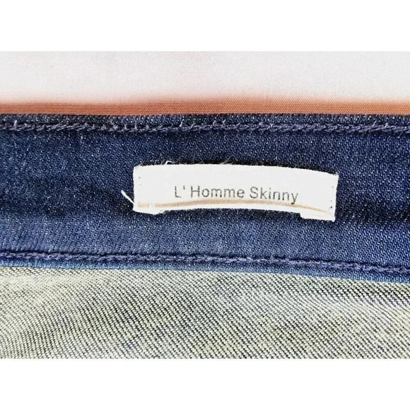 Frame Size 32X33 Men's L'Homme Skinny Blue Denim 5 Pocket Jeans Made in The USA - Picture 4 of 13